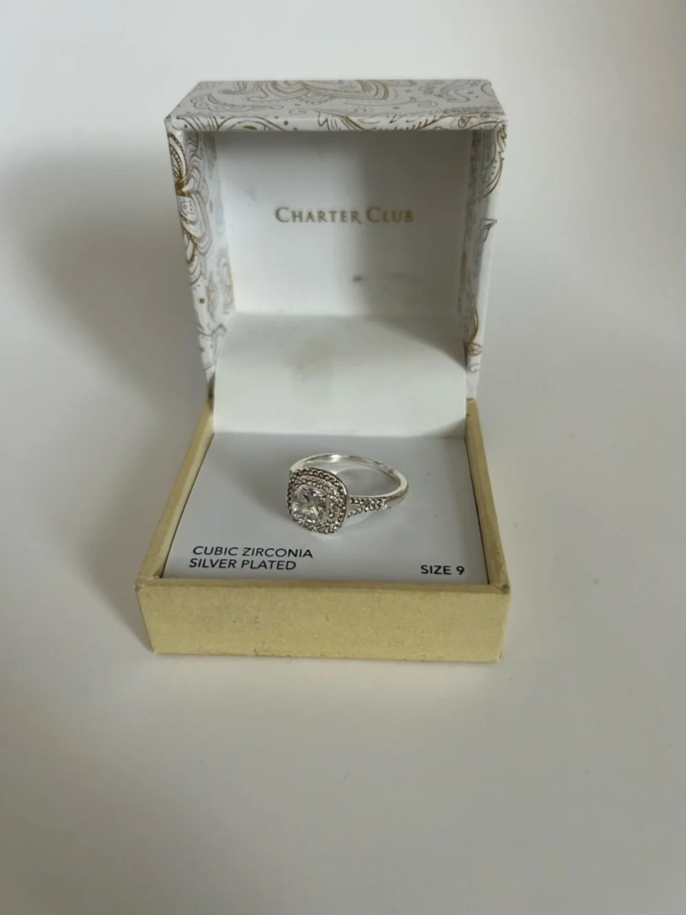 Charter Club Silver-Tone Halo Cubic Zirconia Ring